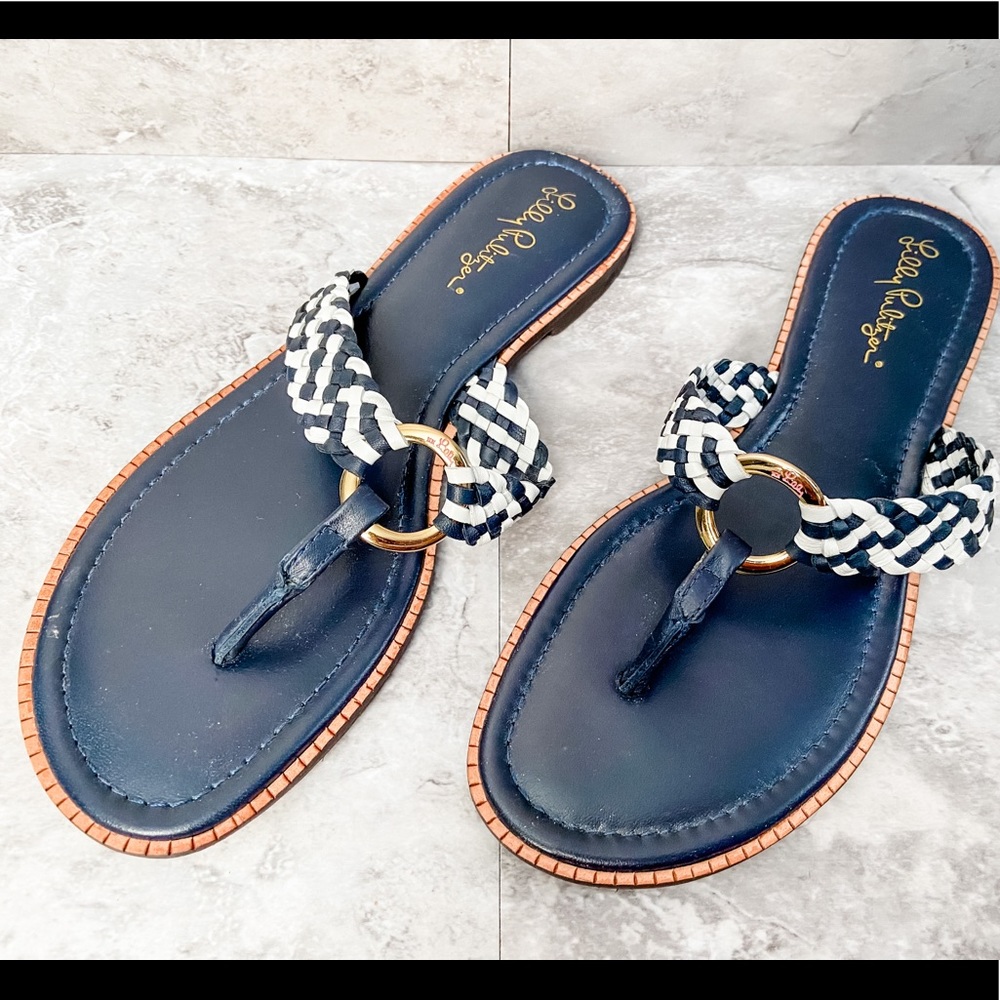 Lilly Pulitzer McKim Leather Sandal - Navy/White